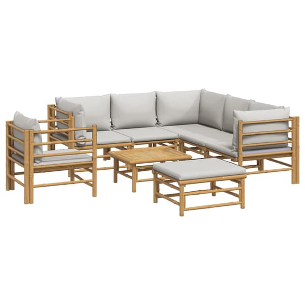 vidaXL Loungegrupp 8 delar ljusgråa dynor bambu Brun