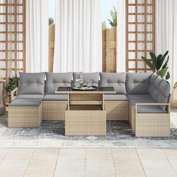 vidaXL Trädgårdsoffset med kudde 9 pcs beige och ljusgrå Beige
