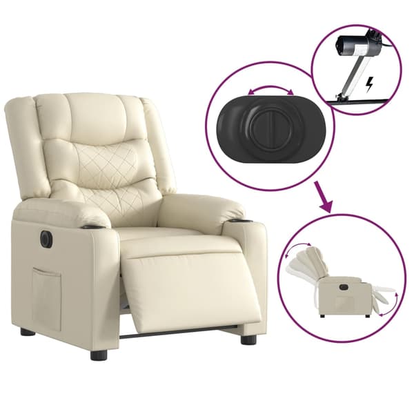 vidaXL Elektrisk reclinerfåtölj gräddvit konstläder Kräm