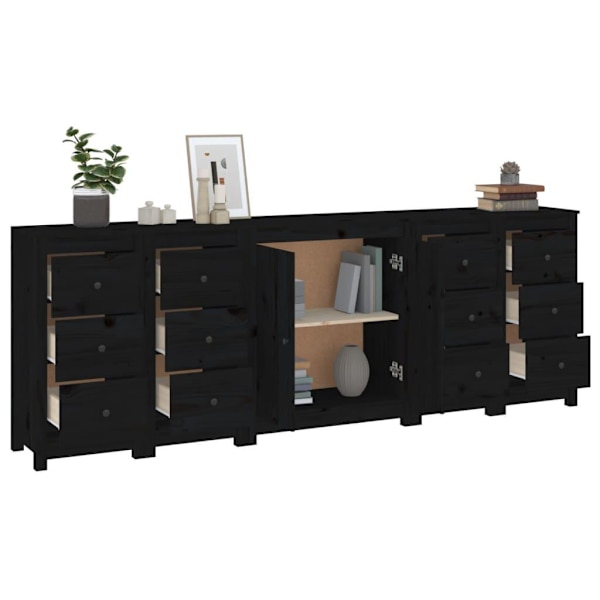 vidaXL Skänk svart 230x35x80 cm massiv furu Svart