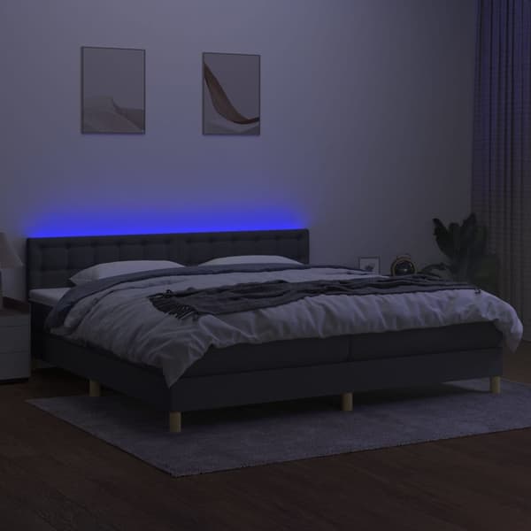 vidaXL Ramsäng med madrass & LED mörkgrå 200x200 cm tyg Grå