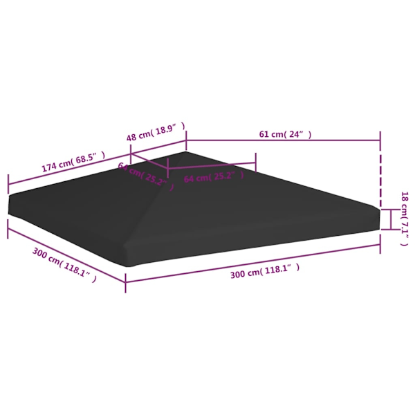 vidaXL Paviljongtak 270 g/m² 3x3 m svart Svart