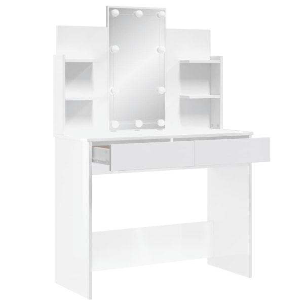vidaXL Sminkbord med LED vit högglans 96x40x142 cm Vit