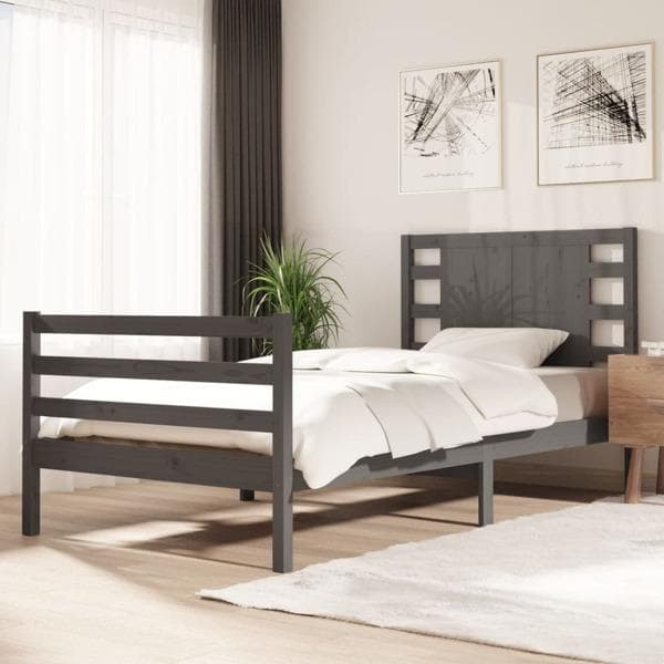 vidaXL Sängram grå massiv furu 90x200 cm enkelsäng Grå