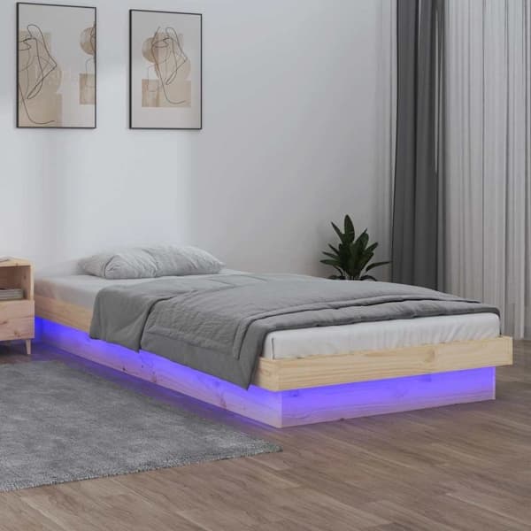 vidaXL Sängram LED 90x190 cm massivt trä Brun