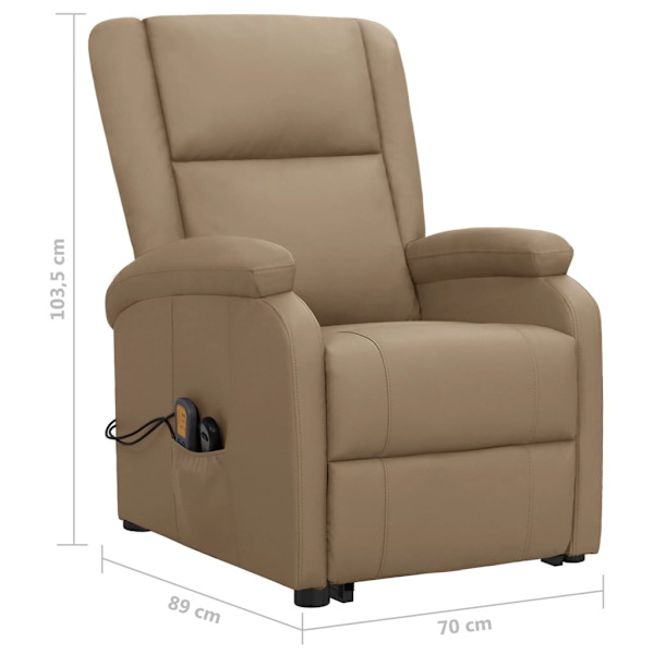 vidaXL Massagefåtölj med uppresningshjälp cappuccino konstläder Brun
