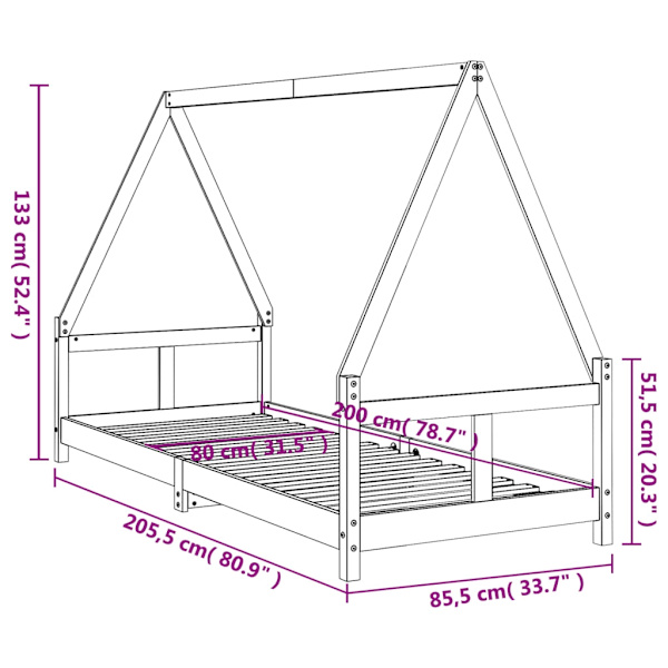 vidaXL Sängram för barnsäng 80x200 cm massiv furu Brun