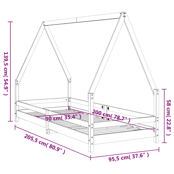 vidaXL Sängram för barnsäng svart 90x200 cm massiv furu Svart
