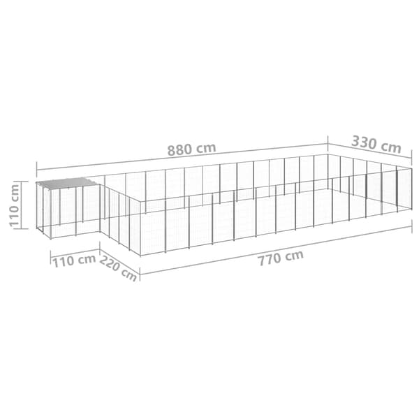 vidaXL Hundgård silver 26,62 m² stål Silver