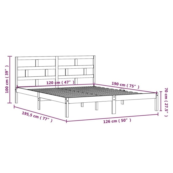 vidaXL Sängram massiv furu 120x190 cm svart Svart