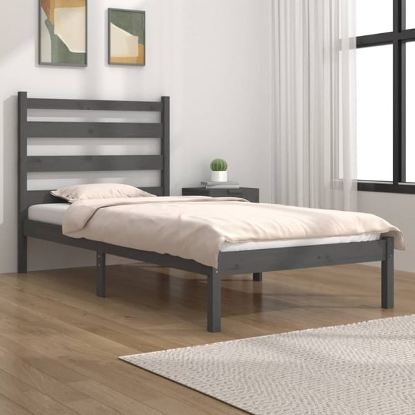 vidaXL Sängram grå massiv furu 90x200 cm Grå