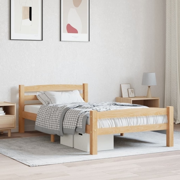 vidaXL Sängram massiv furu 100x200 cm Brun
