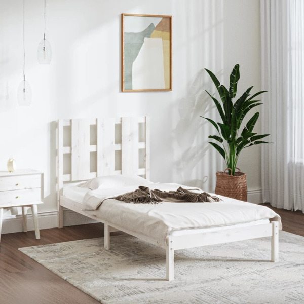 vidaXL Sängram vit massivt trä 90x190 cm Vit