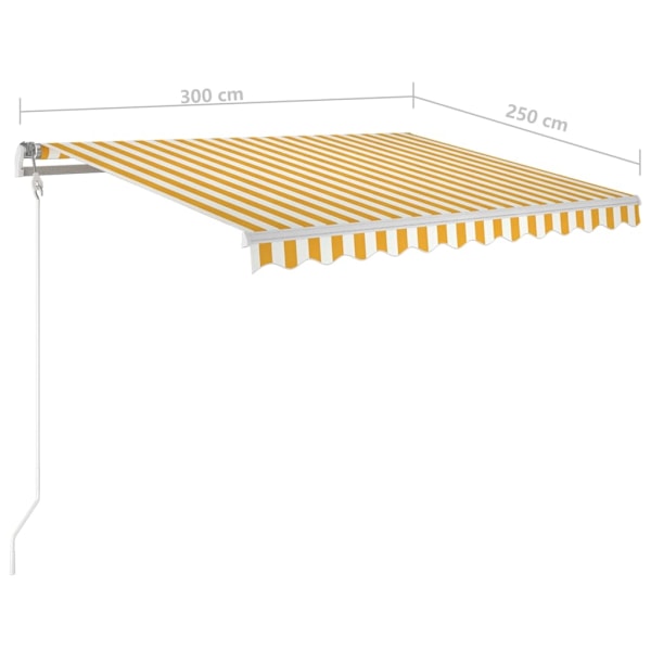 vidaXL Markis manuellt infällbar med LED 3x2,5 m gul och vit Gul