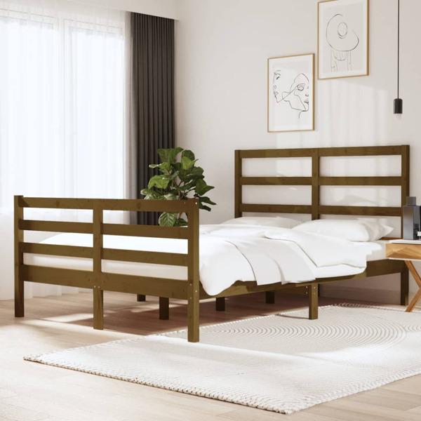 vidaXL Sängram honungsbrun massiv furu 120x190 cm Brun