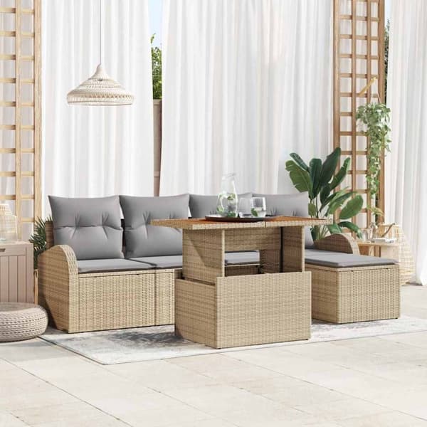 vidaXL Trädgårdsoffset 6 st beige och ljusgrå Beige