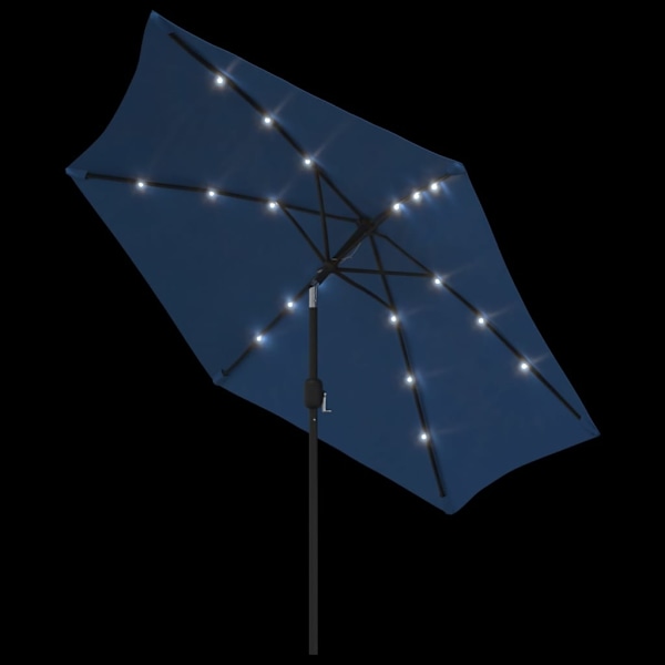 vidaXL Trädgårdsparasoll med LED-lampor och stålstång 300 cm azur Blå