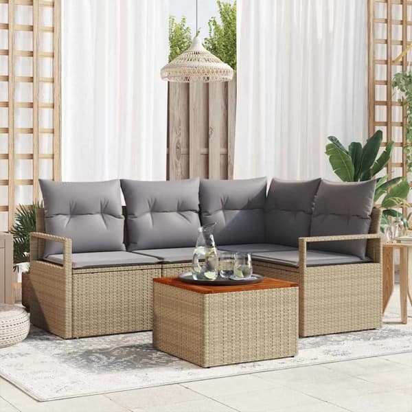 vidaXL Trädgårdsoffset 5 st Beige konstrotting Beige