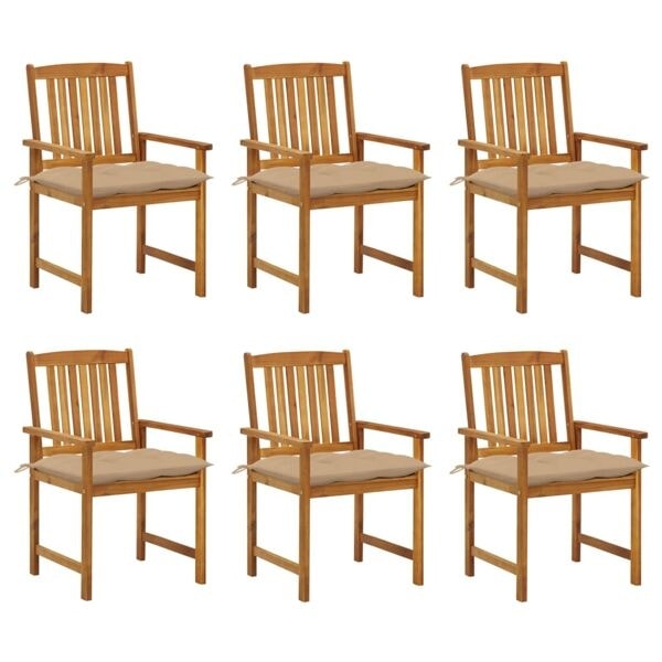 vidaXL Trädgårdsstolar med dynor 6 st massivt akaciaträ Beige