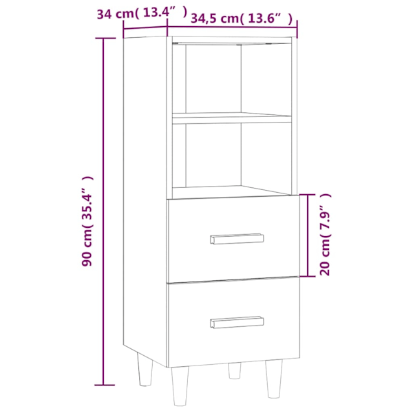 vidaXL Skåp vit högglans 34,5x34x90 cm konstruerat trä Vit