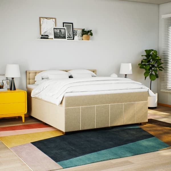 vidaXL Ramsäng med madrass gräddvit 180x200 cm tyg Kräm