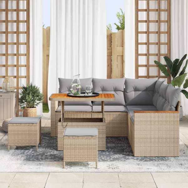 vidaXL Trädgårdsoffset 8 st Beige konstrotting Beige