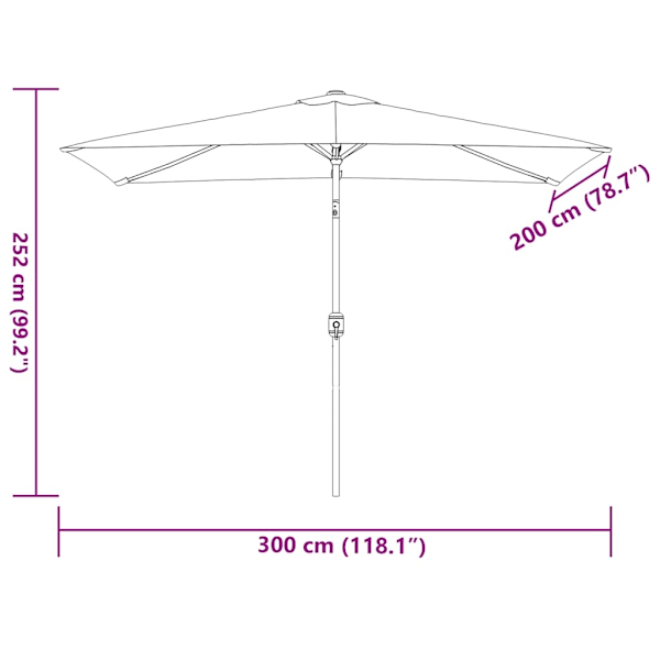 vidaXL Trädgårdsparasoll med metallstång 300x200 cm taupe Taupe
