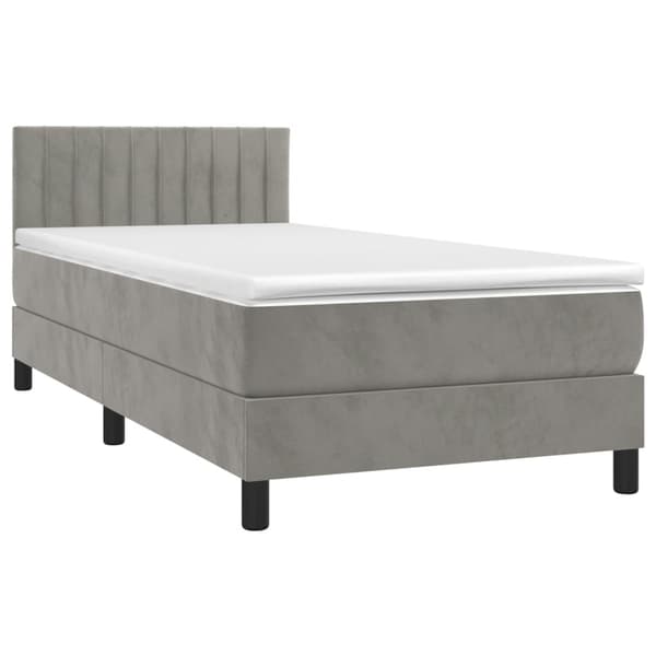 vidaXL Ramsäng med madrass & LED ljusgrå 90x190 cm sammet Grå