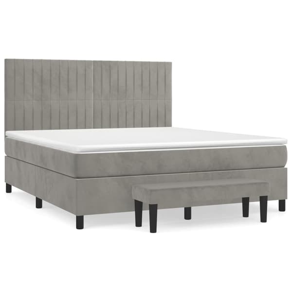 vidaXL Ramsäng med madrass ljusgrå 160x200 cm sammet Grå