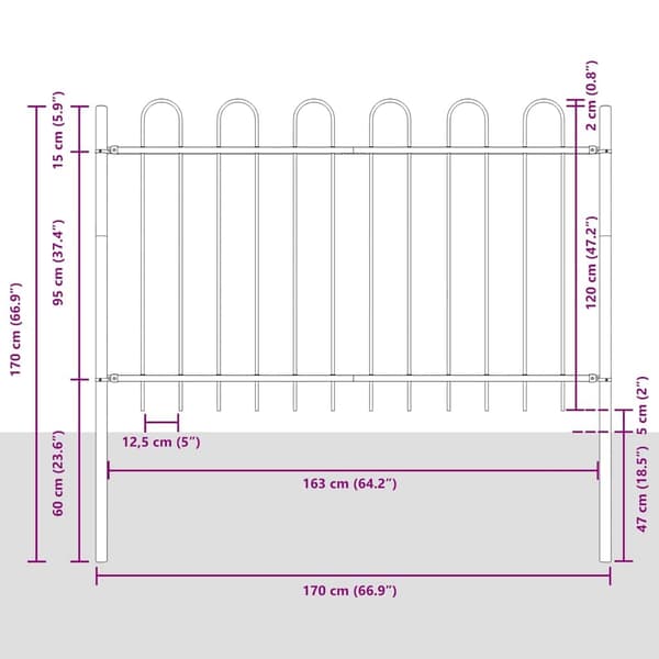 vidaXL Trädgårdsstängsel 8 pcs Grå 13,6 x 1,2 m Pulverlackerad stål Grå