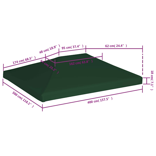 vidaXL Paviljongtak 310 g/m² 4x3 m grön Grön