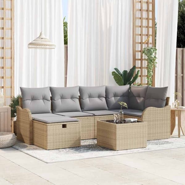 vidaXL Trädgårdsoffset 7 st Poly rattan Beige