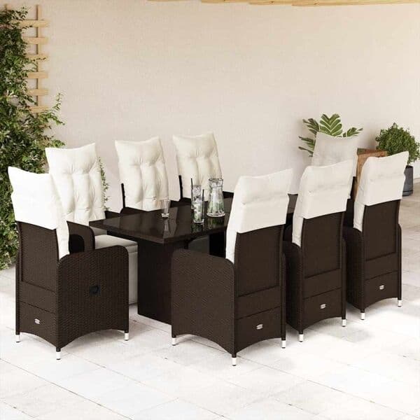 vidaXL Caféset med dynor 9 delar konstrotting brun Brun