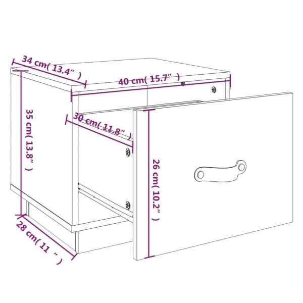 vidaXL Sängbord 2 st vit 40x34x35 cm massivt furuträ Vit