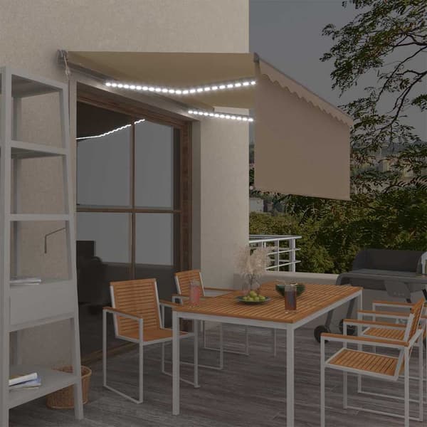 vidaXL Automatiserad markis vindsensor rullgardin LED 3x2,5m gräddvit Creme