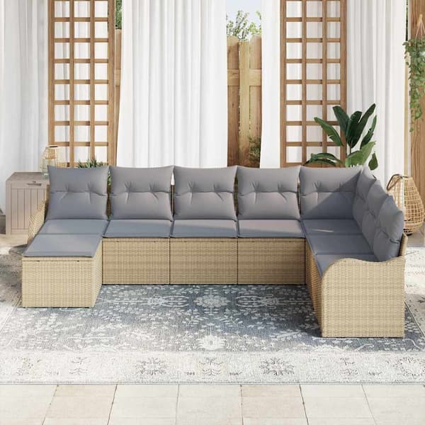 vidaXL Trädgårdsoffset 8 st Beige konstrotting Beige