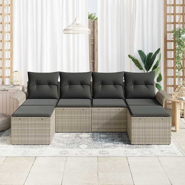 vidaXL Trädgårdsoffset med kudde 6 pcs Ljusgrå Poly rattan Ljusgrå