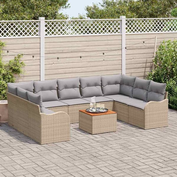 vidaXL Trädgårdsoffset 10 st Beige konstrotting Beige