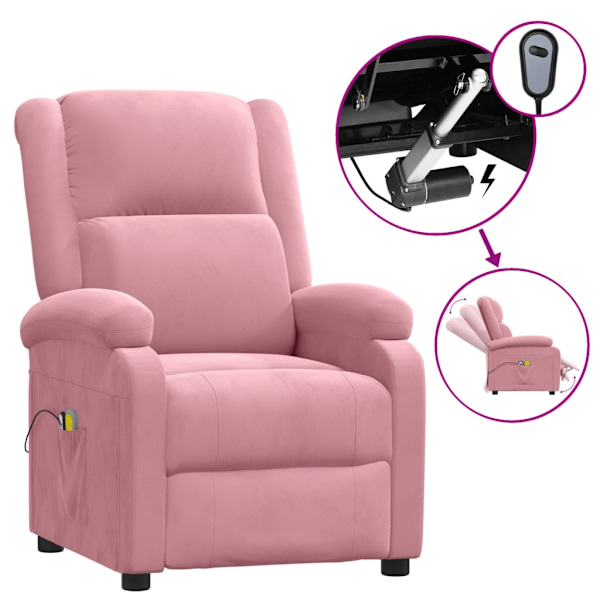 vidaXL Elektrisk massagefåtölj rosa sammet Rosa