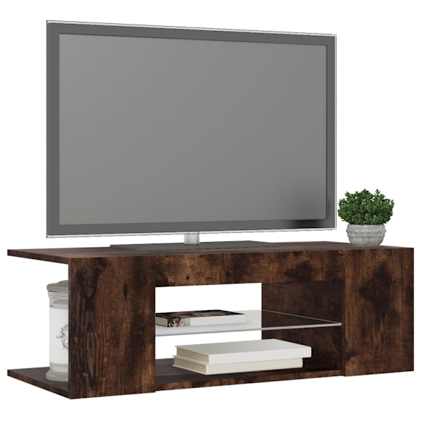 vidaXL Tv-bänk med LED-belysning rökfärgad ek 90x39x30 cm Brun