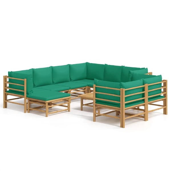vidaXL Loungegrupp 10 delar gröna dynor bambu Brun