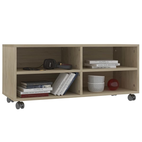 vidaXL Tv-bänk med hjul sonoma ek 90x35x35 cm konstruerat trä Brun