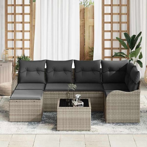 vidaXL Trädgårdsoffset med kudde 7 pcs Ljusgrå Poly rattan Ljusgrå