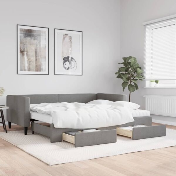 vidaXL Dagbädd utdragbar med lådor mörkgrå 90x200 cm tyg Grå