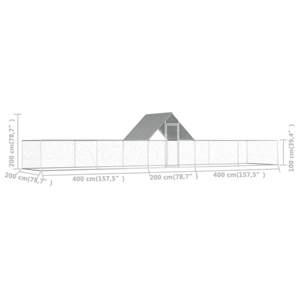 vidaXL Hönsbur 10x2x2 m galvaniserat stål Silver