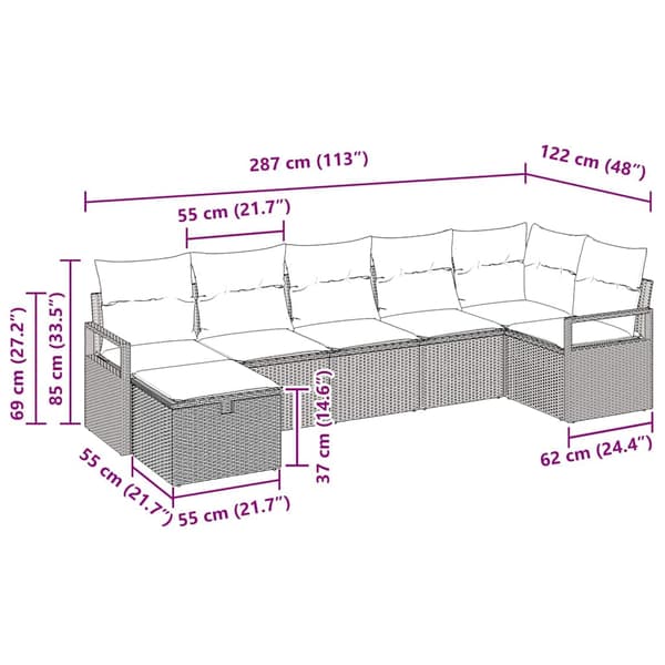 vidaXL Soffset 7 st Beige och Ljusgrå konstrotting Beige