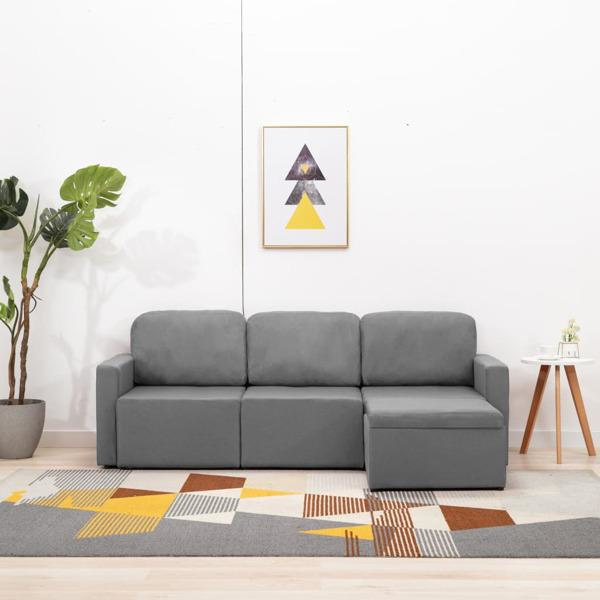 vidaXL Bäddsoffa modulär 3-sits ljusgrå tyg grå