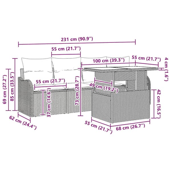 vidaXL Trädgårdsoffset 5 st Beige Poly rattan Beige