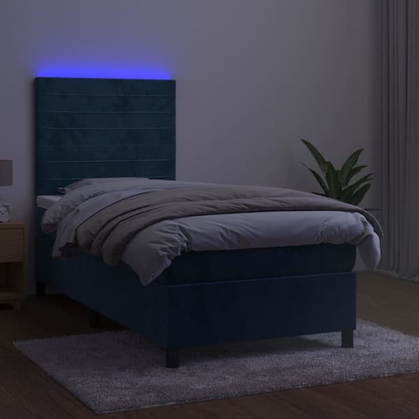 vidaXL Ramsäng med madrass & LED mörkblå 80x200 cm sammet Blå