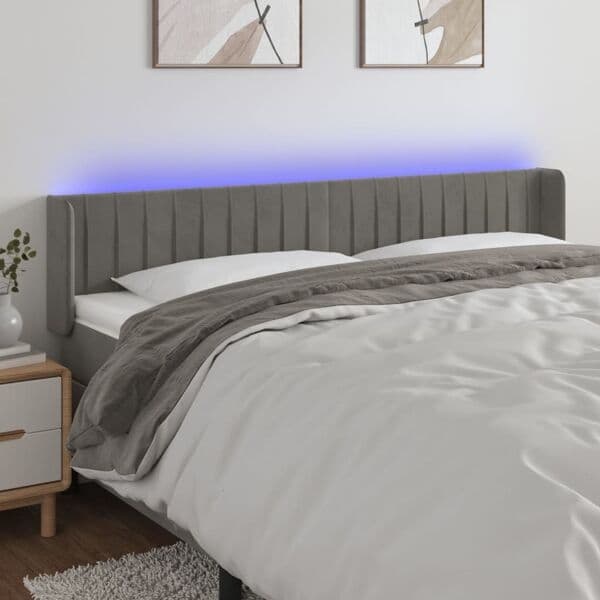 vidaXL Sänggavel LED ljusgrå 183x16x78/88 cm sammet Grå